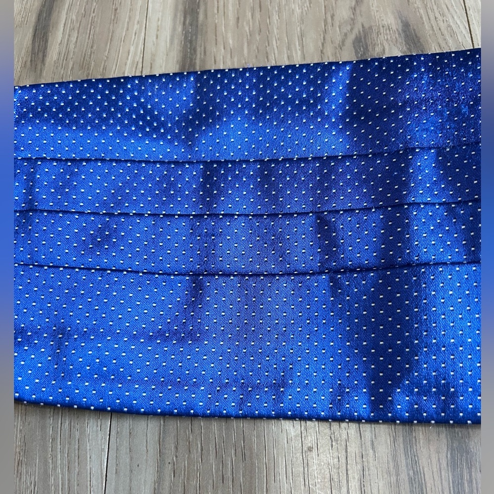 CARROT & GIBBS Silk Cummerbund Handmade USA Blue White Polk A Dots Formal Preppy - Picture 3 of 7